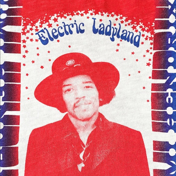 Jimi Hendrix Bleached Out Vintage Wash Electric Ladyland Raw Cut Band Flannel - Picture 2 of 4